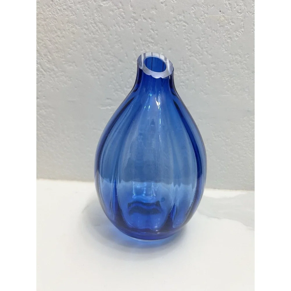 Mikasa Hand Blown Cobalt Blue Billow Glass Fluted Bud Vase 5 In Discontinued